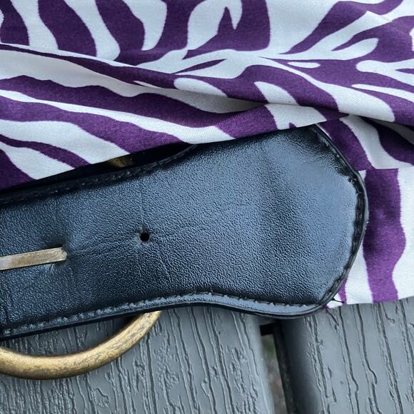 White and purple zebra satin fabric belt Y2K 2000s animal print bohemian - Picture 6 of 8